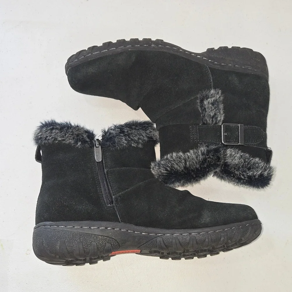 Khombu Lindsey Black Suede Faux Fur Trim Winter Ankle Boots Womens Size 8M